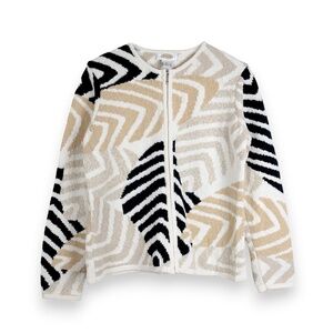 Talbots Womens Animal Print Zip Up Cardigan Sweater Size M